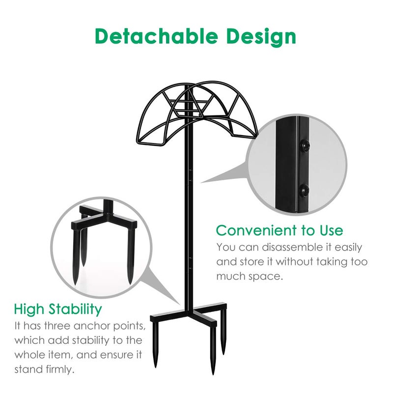 TomCare Garden Hose Holder Detachable Metal Water Hose Holder Holds 150 FT Hoses Free Standing Hose Hanger Stand Heavy Duty Garden Storage Rack for Outside Yard Lawn, Black - Image 3